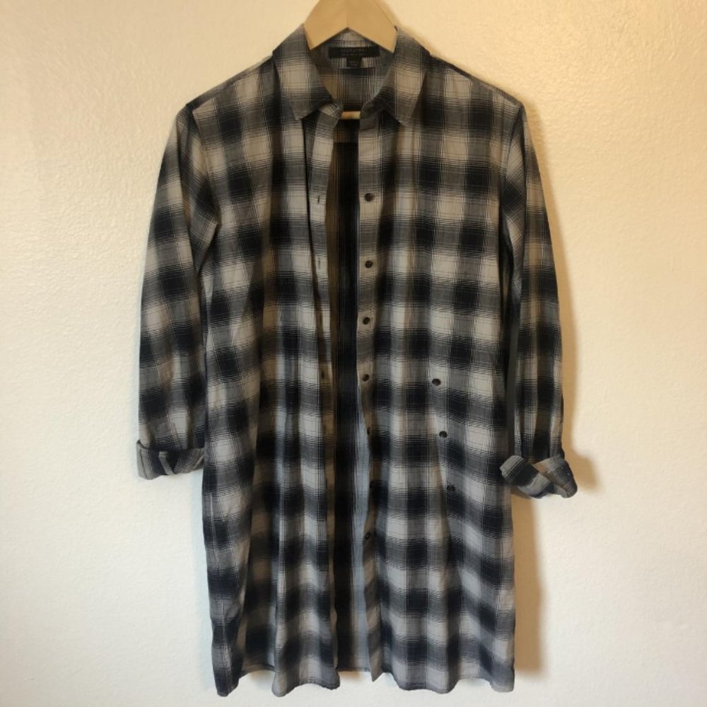 All Saints Womens Plaid Roll Tab Sleeve Tunic Top